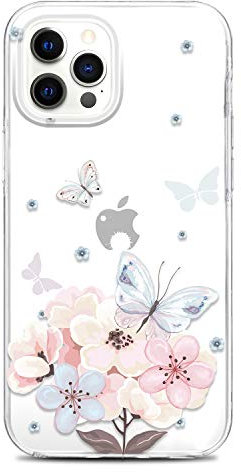 JAHOLAN iPhone 12 Hülle iPhone 12 Pro Handyhülle TPU Silikon Weiche Schlank Schutzhülle Handytasche Flexibel Clear Case Handy Hülle für iPhone 12/12 Pro 2020 6.1 Zoll - Butterfly Flower Pink