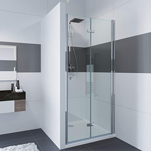 IMPTS Nischentür Duschabtrennung Nische Duschkabine 70cm Rahmenlos Einzelfalttür Falttür Duschtür Dusche 6mm ESG-Sicherheitsglas Rahmenlos Höhe:185cm