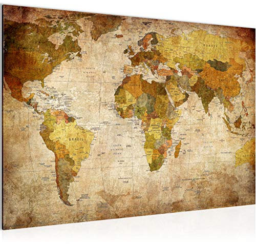 Runa Art Bild Weltkarte Modern Wandbilder Wohnzimmer Büro 1 Teilig - Made In Germany - Vintage Antik Gold Flur 104015a