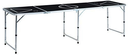 Tidyard Tavolo da Beer Pong Pieghevole 240 cm Nero con Tazze e Palline 240 cm,Tavolo da Campeggio Giardino Esterno Pieghevole Altezza Regolabile,Tavolo Multifunzione Pieghevole,Tavolo Alluminio