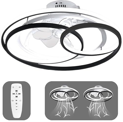 LED Dimmbar Deckenventilator Mit Lampe Modern Kreativität Doppelter Ring Ventilator-Deckenleuchte Leise Ultra-Dünn Deckenlampe Mit Lüfter Wohnbereich Esszimmer Schlafzimmer Fan Beleuchtung,Ø53cm