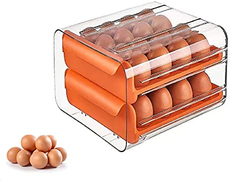 NILICAN Egg Box for Refrigerator, Eggs Storage Box, Stackable Transparent Egg Box Egg Container Made of Plastic, Egg Storage Box for Fresh, Drawer (Orange)