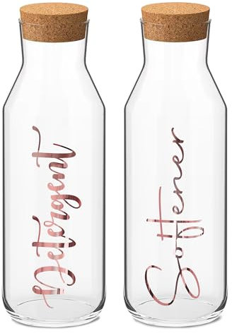 Print Maniacs CORKED GLASS JAR 500ml or 1 Litre Storage Bottle Reuseable Jar Laundry Mrs Hinch Storage Jar (Rose Gold, 1 x 1 Litre)