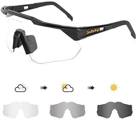 KAPVOE Photochromatische Selbsttönend Fahrradbrille TR90 Rahmen für Herren Damen Klar Sportsonnenbrille Sport Radfahren MTB Radbrille Fahren Sportbrille Baseball Laufen 02