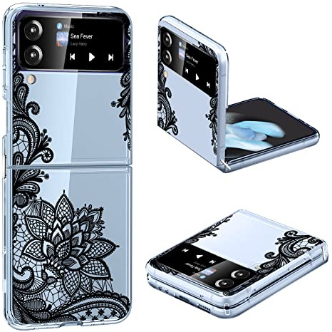 Coque Z Flip 4 Coque pour Samsung Z Flip 4 5G Transparente Paillettes Silicone Souple TPU Original Etui pour Samsung Galaxy Z Flip 4 Coque Ultra Fine avec Motif Mandala Fleur Antichoc Case (Noir)