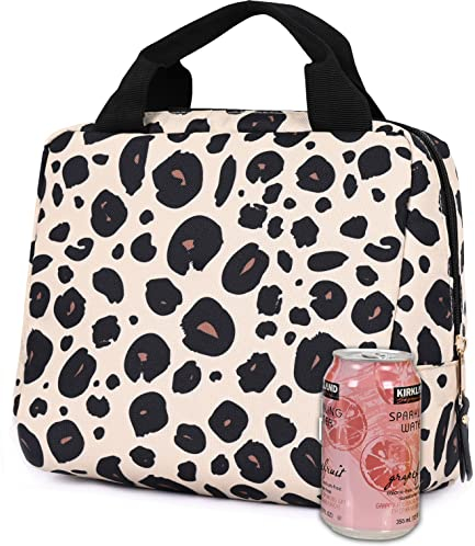 ITAVL Lonchera aislada para adultos/mujeres/niñas, bolsa térmica suave portátil, bolsa de almuerzo reutilizable para el trabajo/escuela/picnic, 8 latas (estampado de leopardo)