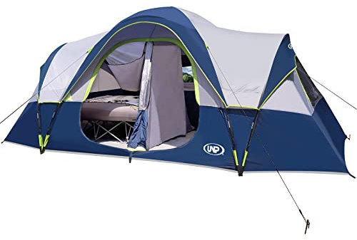 UNP Campingzelt 10 Personen Familienzelte Partys Musik Festival Zelt Groß Easy Up 5 Große Netzfenster Doppelschicht 2 Zimmer Wasserdicht Wetterfest 5.5m x 2.7m x78in (Dunkelblau E)