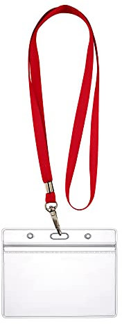 WEBBOMB Porte-carte d'identité avec fermeture éclair flexible horizontale étanche pour 1 à 2 cartes d'identité et cartes d'identité 0,80 mm Transparent + cordon tour de cou à 360° (rouge)