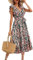 KOJOOIN Damen Sommerkleid Kurzarm Maxikleid Lange Wickelkleid Volant Kleid Rüschen Strandkleid V-Ausschnitt Elegante Blumenkleid mit Gürtel (Verpackung MEHRWEG), A-Blumen-Dunkelblau, M