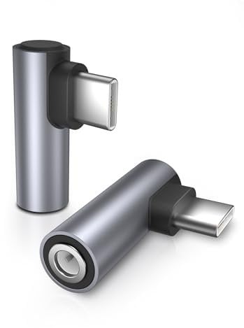 JSAUX 2Pack rechtwinkligen USB C auf 3.5 mm Audio Adapter, Typ C auf Kopfhörer Buchse Dongle Aux Adapter kompatibel mit Samsung Galaxy S23 S23 + S23 Ultra iPad Pro, MacBook, iPhone15 - Grau