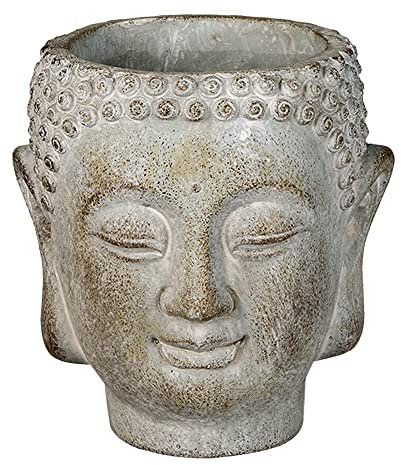Clayre & Eef Blumentopf Buddha 12x11x13 cm Grau Stein Rund Innenblumentopf