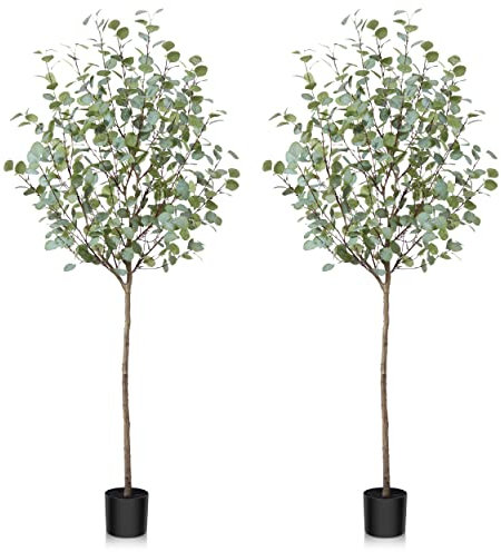 Fopamtri Künstliche Eukalyptus 180 cm Künstliche Pflanze Eukalyptus Deko für Drinnen Draußen Modern Decor Kunstpflanzen Plastikpflanzen im Topf für Home Schlafzimmer Büro Garten (2 Stück)