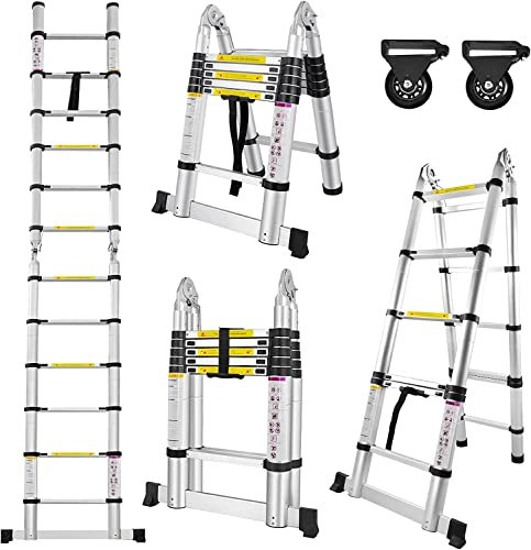 ACXIN 3,8M Klappleiter Teleskopleiter Ausziehleiter Multifunktionsleiter Mehrzweckleiter 12 Stufe Stehleiter Ausziehbare Aluminium Leiter Belastbarkeit 150KG, Silber, 1,9+1,9M