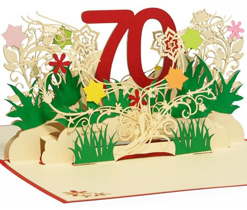 LINPOPUP, Pop Up Karte Geburtstag, 70. Geburtstag, Gutschein, Geburtstagsgeschenke für Frau, Geburtstagseinladung, Glückwunschkarte Klappkarte 3D, Jubiläum, 70, Blumen Pop Up, N65