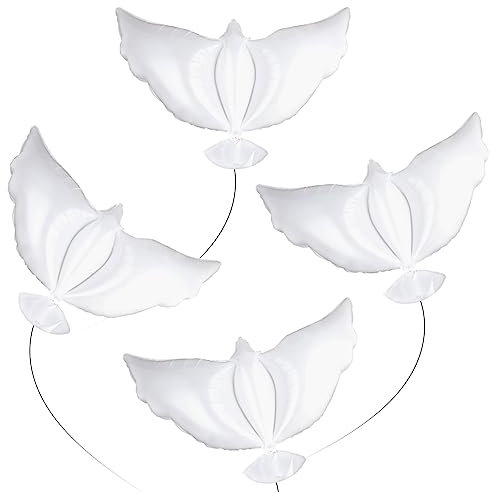 Prasacco 4 Stück Gedenkballons, Beerdigung Gedenkballons 102 x 58 cm Großer Weiße Friedenstaube Ballon Aluminium Folienballons für Trauerfeier, Beerdigung, Jubiläum, Gedenkdienste, Party Dekorationen