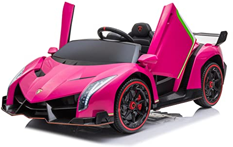 FINOOS Voiture électrique pour Enfants Lambo Veneno 24V 2 Places, 4X4, Siège Cuir, Roues Gomme avec Télécommande 2,4 GHz 1 à 7 Ans (Rose)