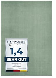 andiamo Teppich Arezzo waschbar Wohnzimmer Esszimmer pflegeleichter eleganter gemütlicher Wohnzimmerteppich Fellteppich einfarbig 80 x 150 cm salbeigrün