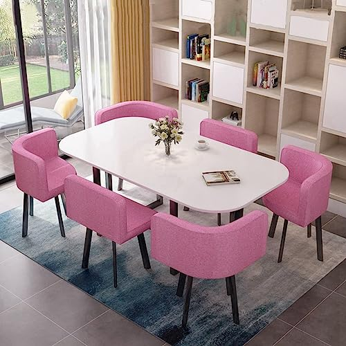MAxba Essgruppen for 6 Personen Konferenztisch Esstisch mit 6 Stühlen Küchentisch Set Verhandlungstisch Couchtisch,Schwammgepolsterte Stühle (Color : Pink)