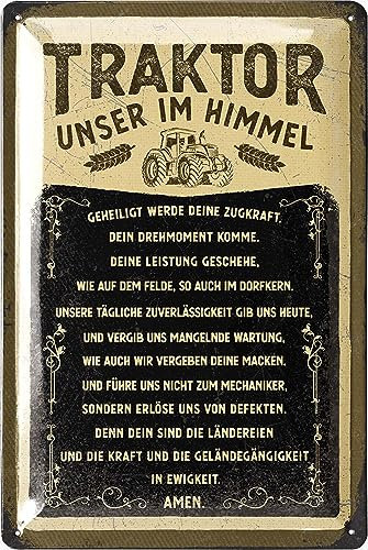 LANOLU Retro Blechschild TRAKTOR UNSER im Himmel - lustiges Werkstatt-Schild für Männer - Metallschilder mit Sprüchen, KFZ Mechaniker Geschenk Vatertag, Deko vintage Metallschild 20x30cm