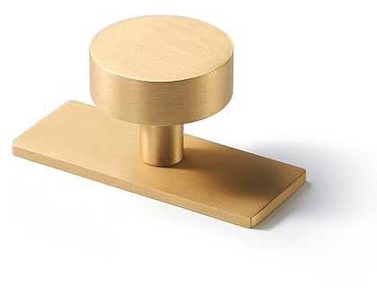SNBTLA Brass Cabinet Knobs with Backplate – 5 Pack Brushed Gold Drawer Pulls, Modern Solid Brass Hardware – Decorative Knob Handles for Kitchen, Dresser, Cupboard, Furniture Upgrade