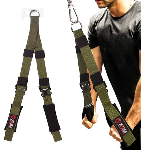 TAVIEW Cavo per tricipiti (Due Lunghezze Integrate in Una), Maggiore libertà di Movimento, Cinghie di Estensione per tricipiti, Accessori Incrociati (Verde Lunghezza Regolabile (33-71 cm)