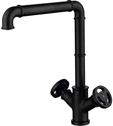ILmira Rubinetto da Cucina Nero Stile Industriale, rubinetti per lavello da Cucina in Ottone, Rubinetto per Miscelatore da Cucina monoforo a Due Maniglie, Rubinetto per lavello con Rotazione a 360 °,