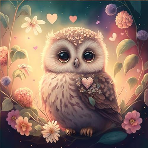 AIRDEA DIY Baby Eule Diamond Painting Set Erwachsene Kinder, Diamant Painting Bilder 5D Eule Diamant Kunst Blumen Diamant Malerei Set Cross Stickerei Malerei Kits für Heimdekor 30x30 cm