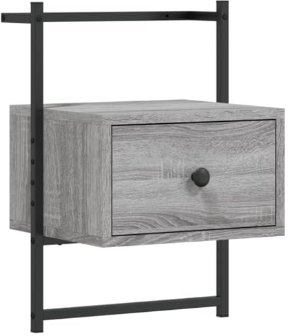 vidaXL Wand Nachttisch, Schwebend Nachtschrank mit viel Stauraum, Wandmontage Nachtkommode Nachtkonsole, Wandregal Schlafzimmer, Grau Sonoma Holzwerkstoff