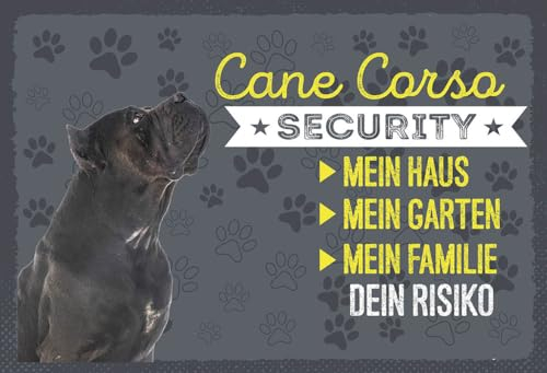 mrdeco Metall Schild 12x18cm gewölbt Cane Corso Security dein Risiko Schild