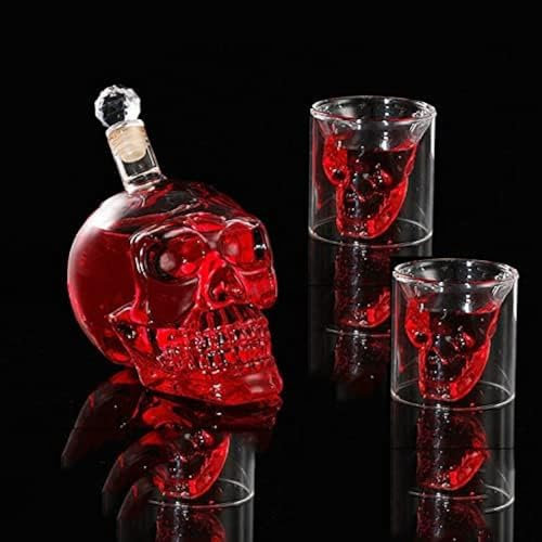 Totenkopf-Whisky-Dekanter, Glas-Dekanter Mit Stopfen, 1000-ml-Kopf-Weinflasche, Likör Für Schottischen Wodka, Rum-Tequila-Geschenke, Transparent,Serene16