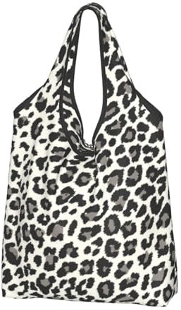 FLYIFE Faltbare Einkaufstasche mit Leopardenmuster, umweltfreundlich, leicht und langlebig, 1 Stück, Schwarzes Leopardenmuster, Einheitsgröße