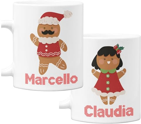 bubbleshirt Coppia Tazze Natale natalizie PERSONALIZZABILI CON NOME Omini Pan di Zenzero Idea Regalo Mug 11oz