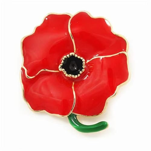 Broche coquelicot en émail Lest We Forget - Pour femme et homme - Cadeau pour vétérans - Rouge - Fait à la main, Métal