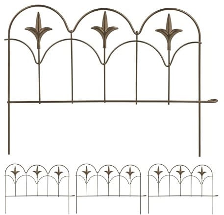 Relaxdays Beeteinfassung, 4er Set, Metall, HxB: je 28 x 38,5 cm, Beetumrandung für Garten, Zierzaun zum Stecken, Bronze