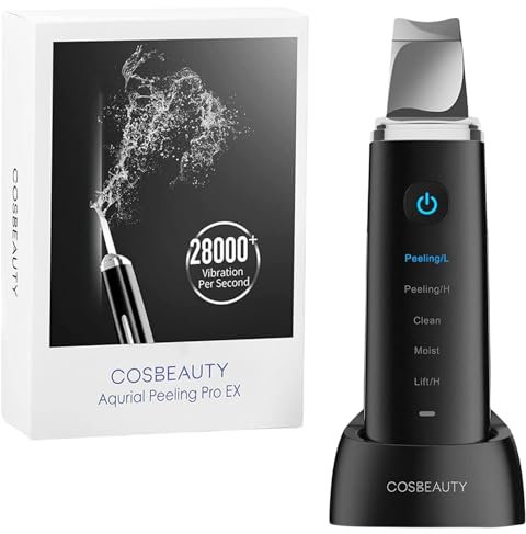 COSBEAUTY Pulizia Viso Ultrasuoni Skin Scrubber Professionale, EMS Aspira Punti Neri Rimozione, Ultrasuoni Viso con 4 Modalità, Impermeabile IPX6, Ricaricabile Senza Fili (Nero)