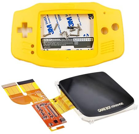 GBA IPS Display Brighten Screen Mod Kit mit gelbem Spezialgehäuse, für Gameboy Advance Handheld Spielkonsole, DIY Custom V3 LCD 100% Passform Full Cover LCD / Glas Protector Assembly