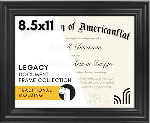 Americanflat - Kunstvoll verzierter Urkundenrahmen 8,5 x 11 Zoll in Schwarz, Urkundenrahmen mit bruchsicherem Glas und Staffelei für Wand und Tisch Klassischer Bilderrahmen