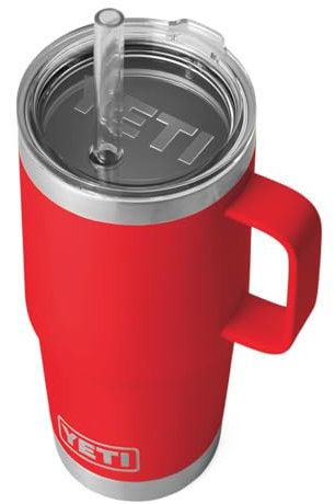 YETI Rambler Straw Mug, Stainless Steel Vacuum Insulated Mug with Stronghold Lid, Rescue Red, 25 oz (739 ml)