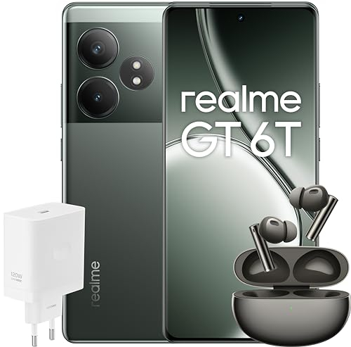realme Smartphone GT 6T 256GB 8GB Razor Green EU + Buds Air 6 Forest Green EU + SUPERVOOC 120W Power Adapter White