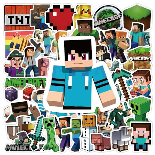 50 Stück Sticker Set, Minecrafts Graffiti Aufkleber Kinder, Wasserfest Stickers für Mädchen Jungen Koffer Skateboard Laptop Kühlschrank Fahrräder DIY Scrapbooking Spielzeug Deko Kindergeburtstag