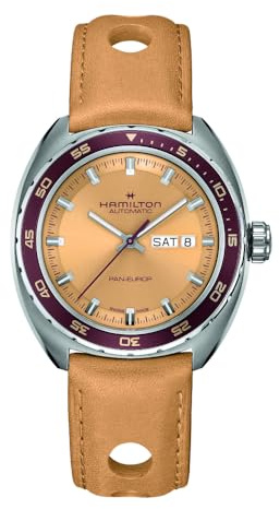 Hamilton Herren Analog Automatik Armbanduhr American Classic Pan Europ | Schweizer Analoguhr, Zifferblatt beige, wasserdicht 50 m, Saphirglas, 3-Zeiger-Uhrwerk