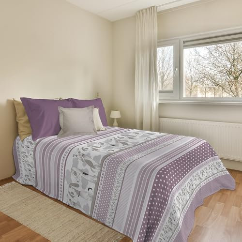 PENSIERI DELICATI Copriletto 170 x 280 cm, Telo Singolo 100% Cotone Pique, Ideale Come Telo Arredo, Coperta Salva Letto 1 Piazza, Fantasia BauBau Rosa, 100% Made in Italy