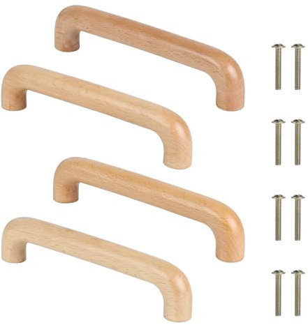 SWAWIS 4 Stück Holzgriffe, 128mm Möbelgriffe Holz, Schubladengriffe Holz Bogenförmig, Türgriff Küchenschränke mit Schrauben, Schrankgriff Holz für Schränke Schubladen Möbel Küchen
