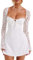 SYHVGI Women's White Mini Dress, Size M, All Seasons Formal Occasion, Adult Women, Polyester, Long Sleeve, A-Line, Low-Cut, Backless, Tie-up, Lace Patchwork