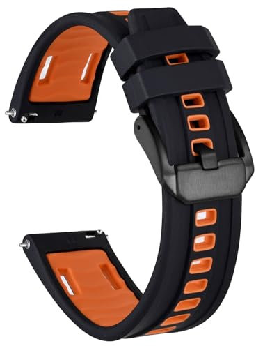 Ayadoo Bracelets de montre en silicone noir et orange de 24 mm, bracelets de montre durables à libération rapide avec boucle noire