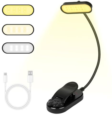 vsshe Lampe de Lecture 16 LED, Lampe de Lecture Rechargeable à Pince, Gradation en Continu & 3 Modes Couleurs, 360° Cou Flexible, Longue Durée, Portable pour Lit Enfant Bureau Étude