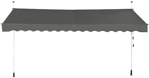 FANTASK Klemmmarkise 400 cm breit, Balkonmarkise ohne Bohren, UV-beständig, höhenverstellbar, wasserabweisend, Grau