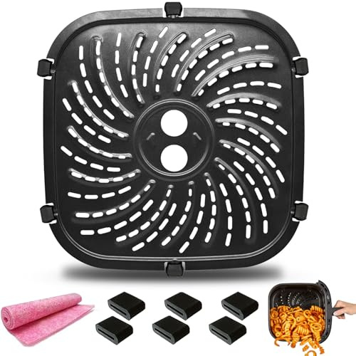 GXF Air Fryer Replacement Tray for PowerXL Vortex Pro 6 QT Air Fryer, Oval Nonstick 8.67''*8.67''Air Fryer Replacement Parts Accessories Rack Basket Grill Pan Crisper Plate with Rubber Bumpers
