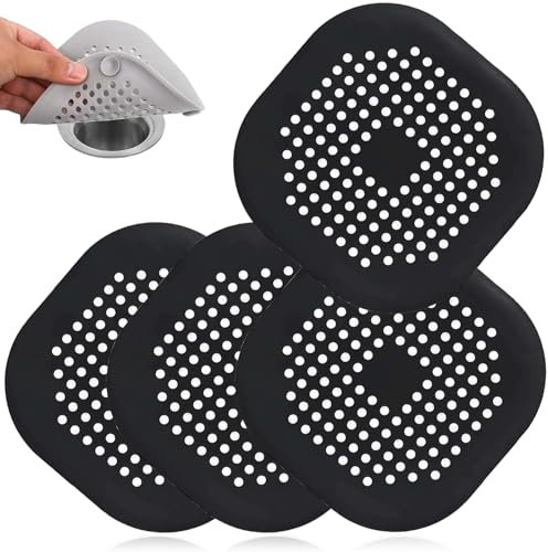 Werwing Lot de 4 attrape-cheveux carrés en silicone durable avec ventouses intégrées, 15 x 15 cm pour salle de bain, cuisine