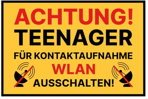 Vorsicht Teenager Schild 30x20 cm Geschenk für Kinder & Teenager 3mm mit Klebepads Deko für Zimmertür WLAN Zocken